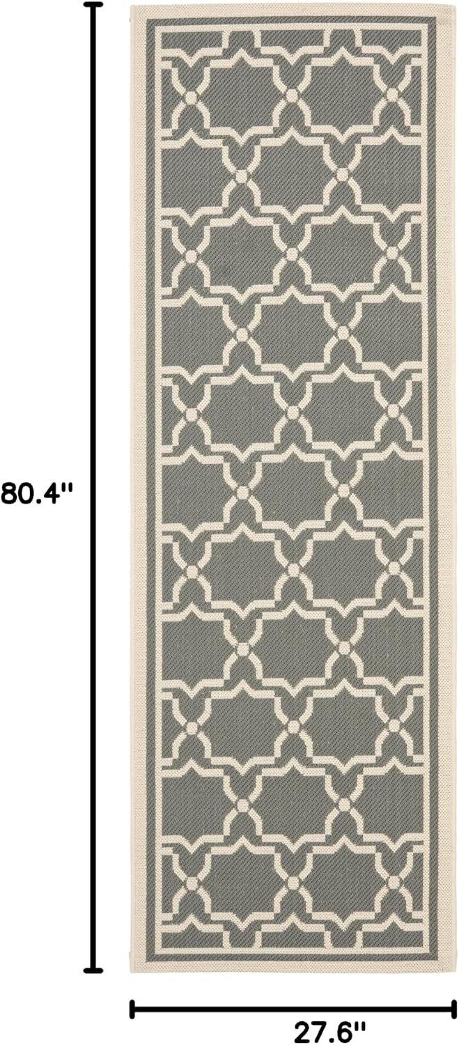 SAFAVIEH Washable Rug Outdoor Courtyard Collection - 2'3" x 6'7" Runner, Anthracite & Beige, Non-Shedding & Easy Cleaning, Ideal for Patio, Entryway, Mudroom, Hallway, Kitchen (CY6916-246)