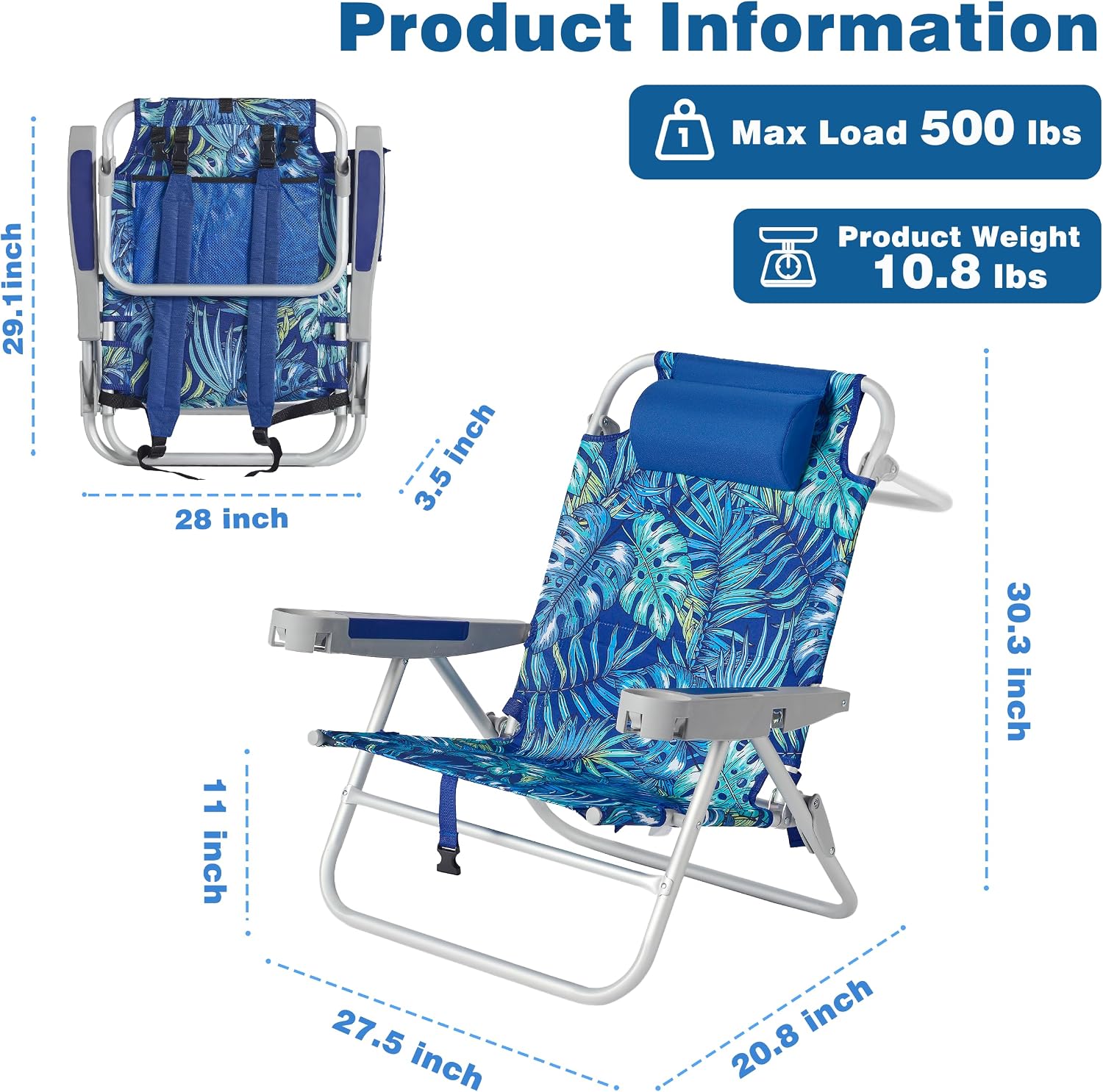 SUNNYFEEL Extra Wide Low Beach Chair 2 Pack 5 Position Lay, XL Oversized Portable Folding Camping Chairs with Cup Holder for Outdoor/Sand, Foldable Backpack Beach Chair for Adults Heavy Duty 500 LBS