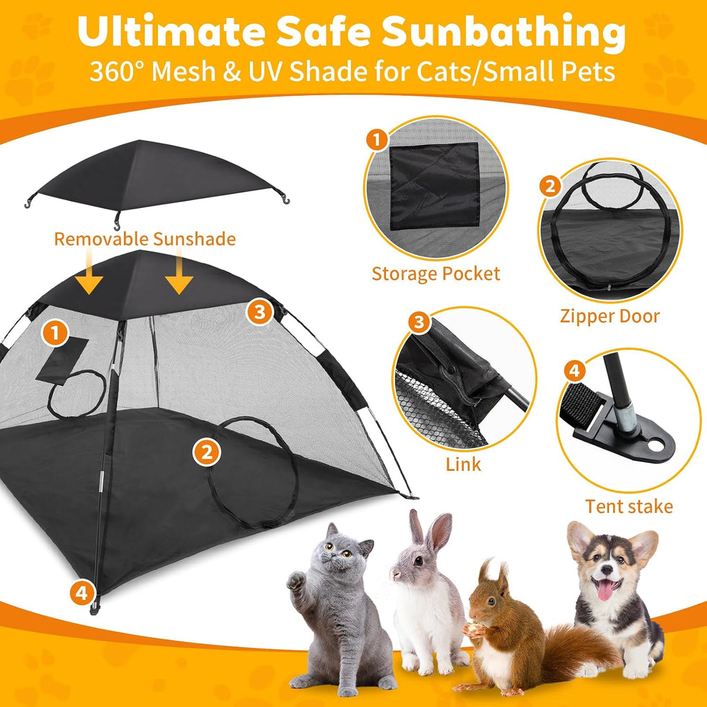 GEERTOP Portable Pet Tent for Cats Outdoor Camping Playpen Sunshade Cat Enclosures for Indoor Kittens Rabbits Guinea Pigs Small Animals Mesh House