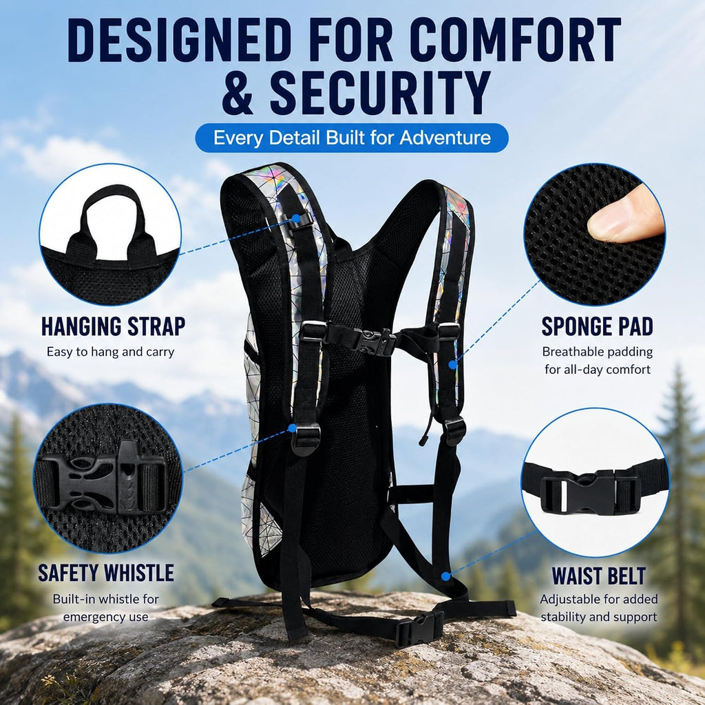 Zavothy Rave Hydration Backpack with 3L Bladder, Colorful Festival Hydration Pack with Side Pockets, Lightweight Water Backpack for EDM, Music Festivals, Hiking & Cycling