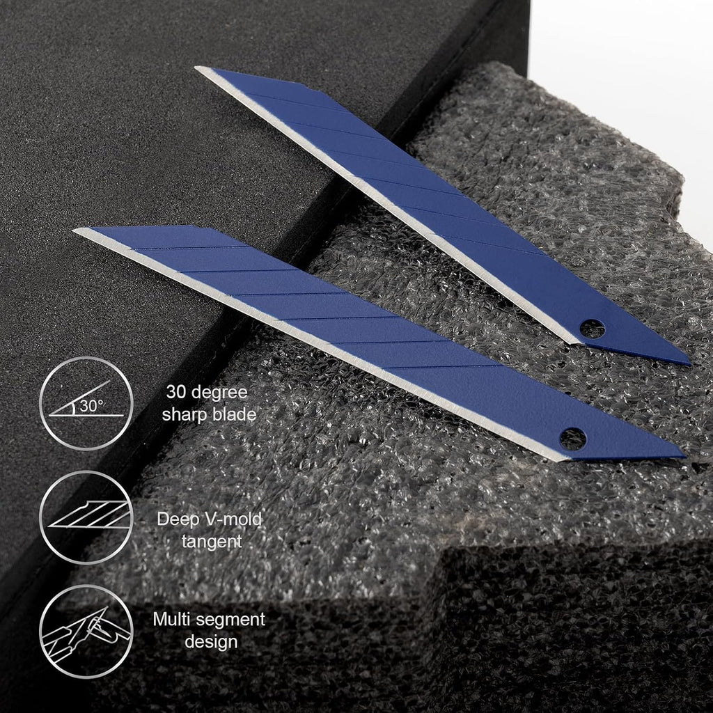 Gomake 9mm Utility Knife Replacement Blades,30 Degree Snap Off Carbon Steel Knife Blades for Retractable Cutting Knives, Hobby, Craft, Box Cutter 100PCS (Blue)
