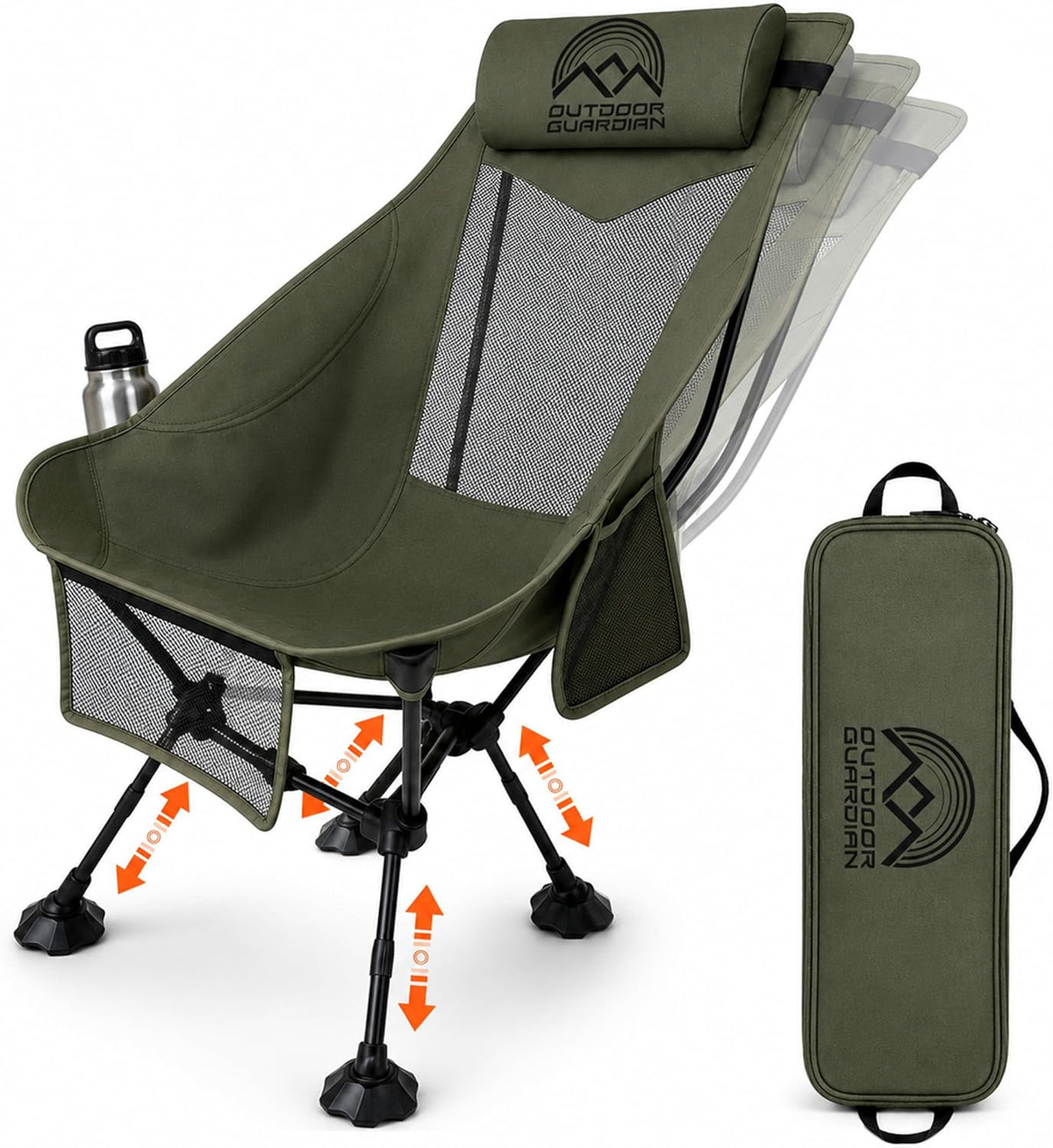 Compact High Back Camp Chair - Adjustable Height & Recline