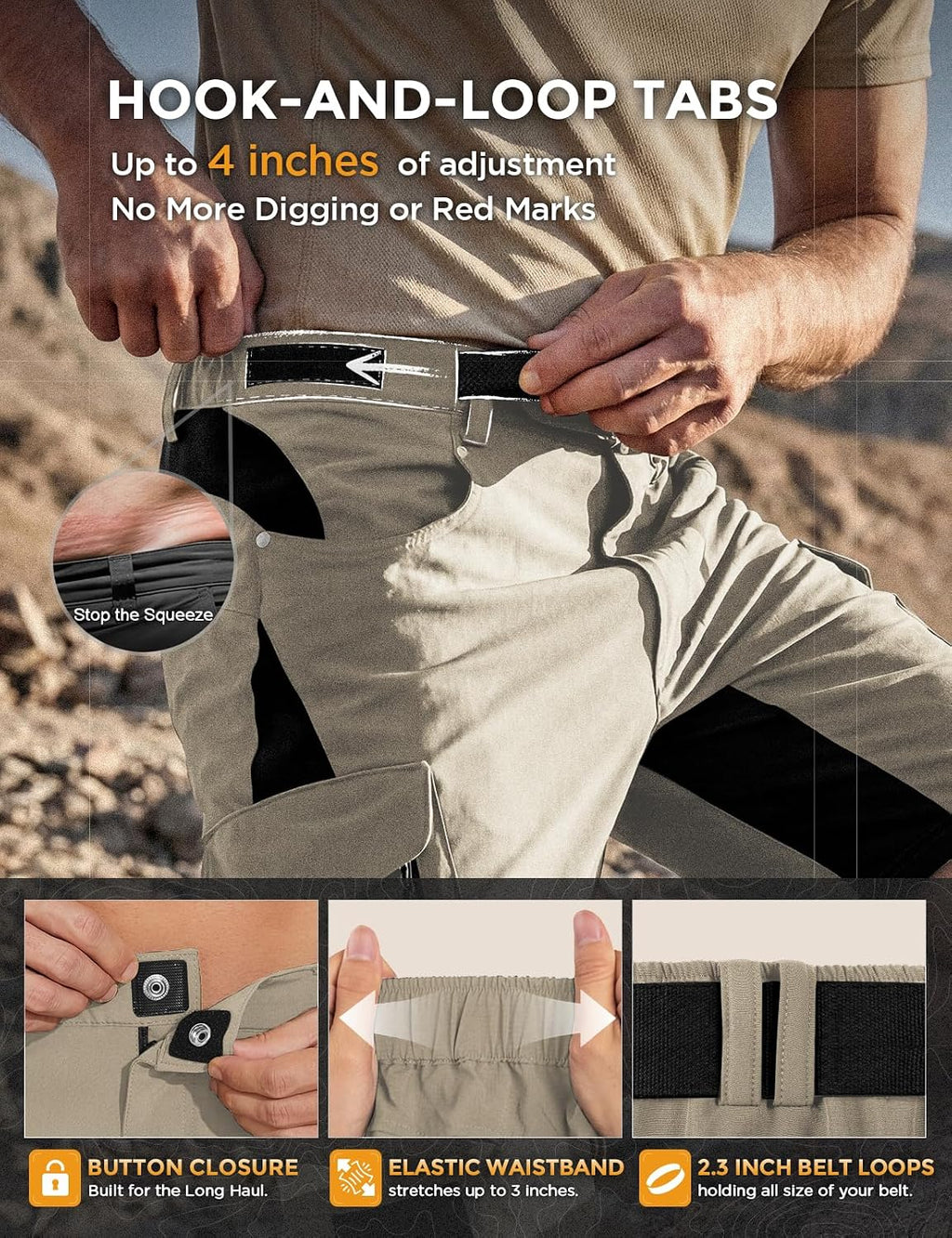 XKTTAC Men's Hiking Cargo Shorts: 4-Way Stretch with 6 Secure Pockets