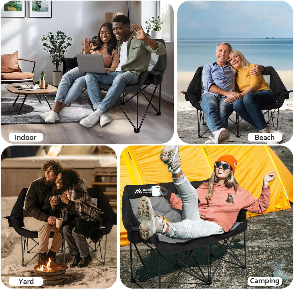 Oversized Double Camping Chairs for Adults, 2 Person Camping Chair, Black