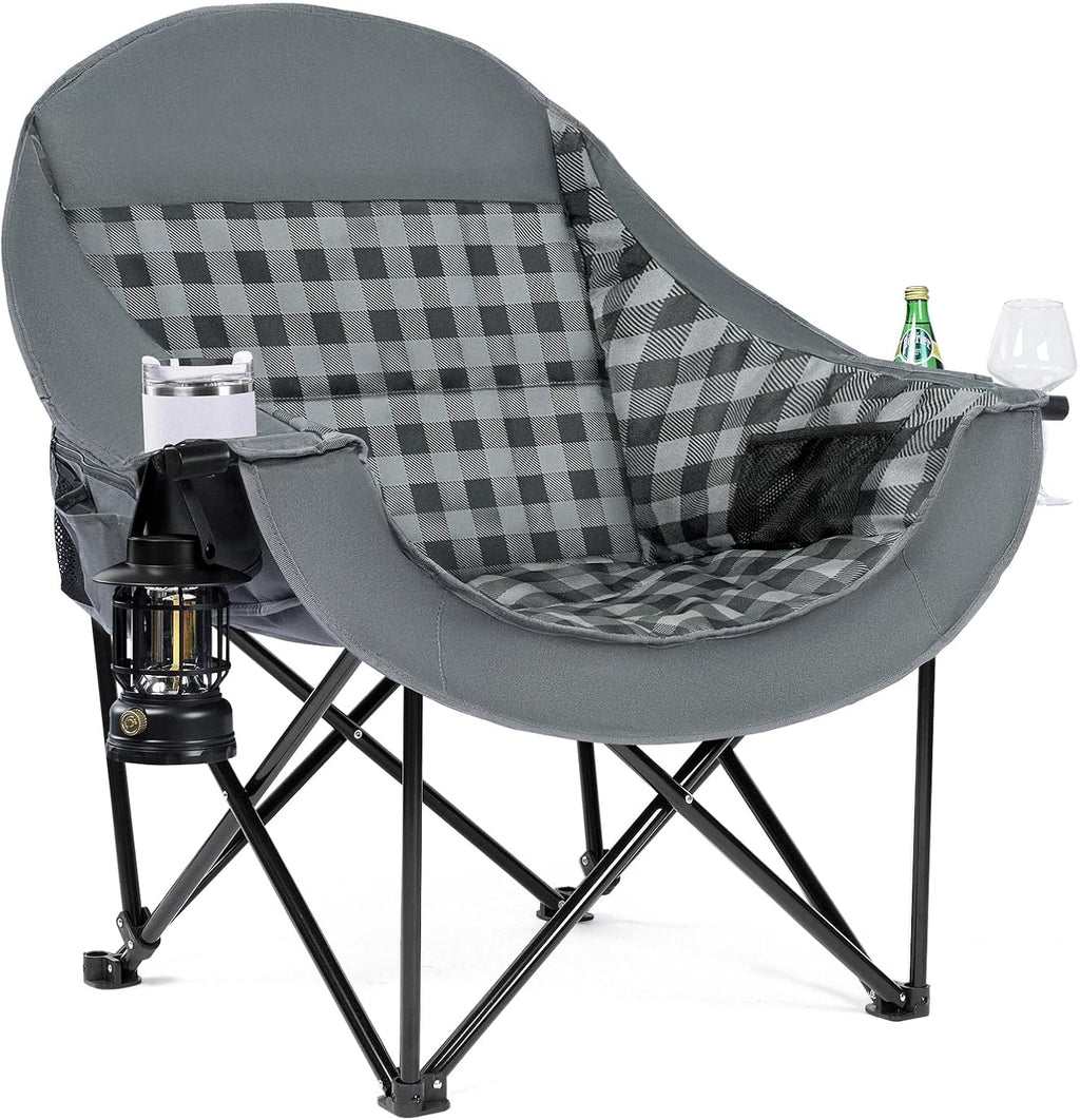 Oversized Camping Chair for Adults, 500 LBS Heavy Duty Folding Chair, Plaid