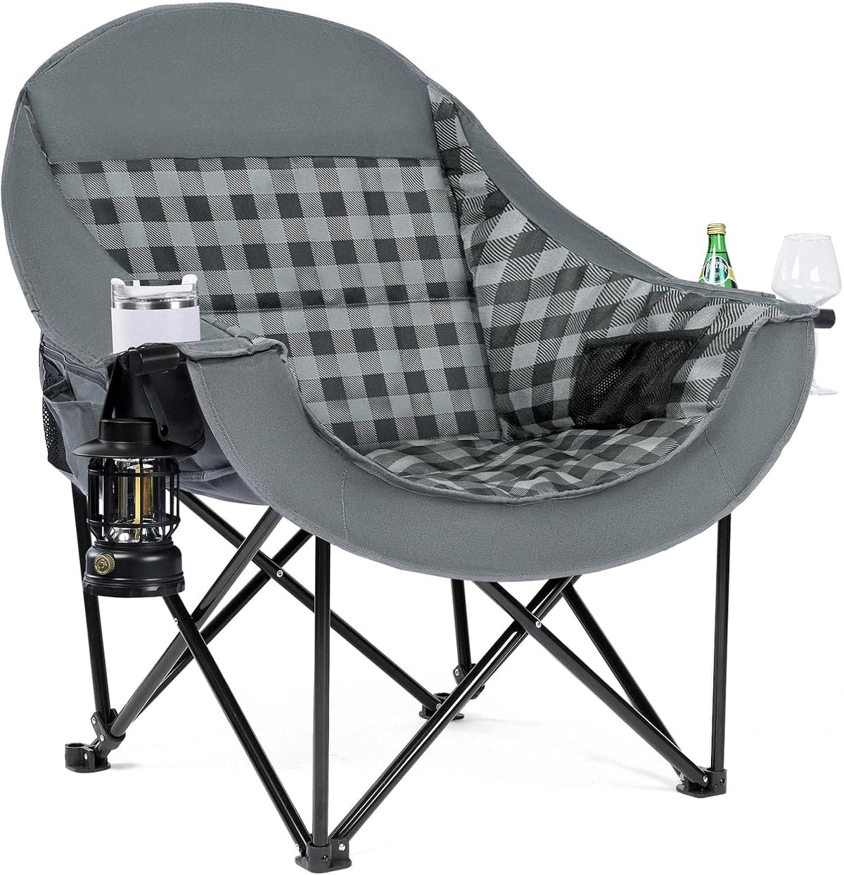 Oversized Camping Chair for Adults, 500 LBS Heavy Duty Folding Chair, Plaid