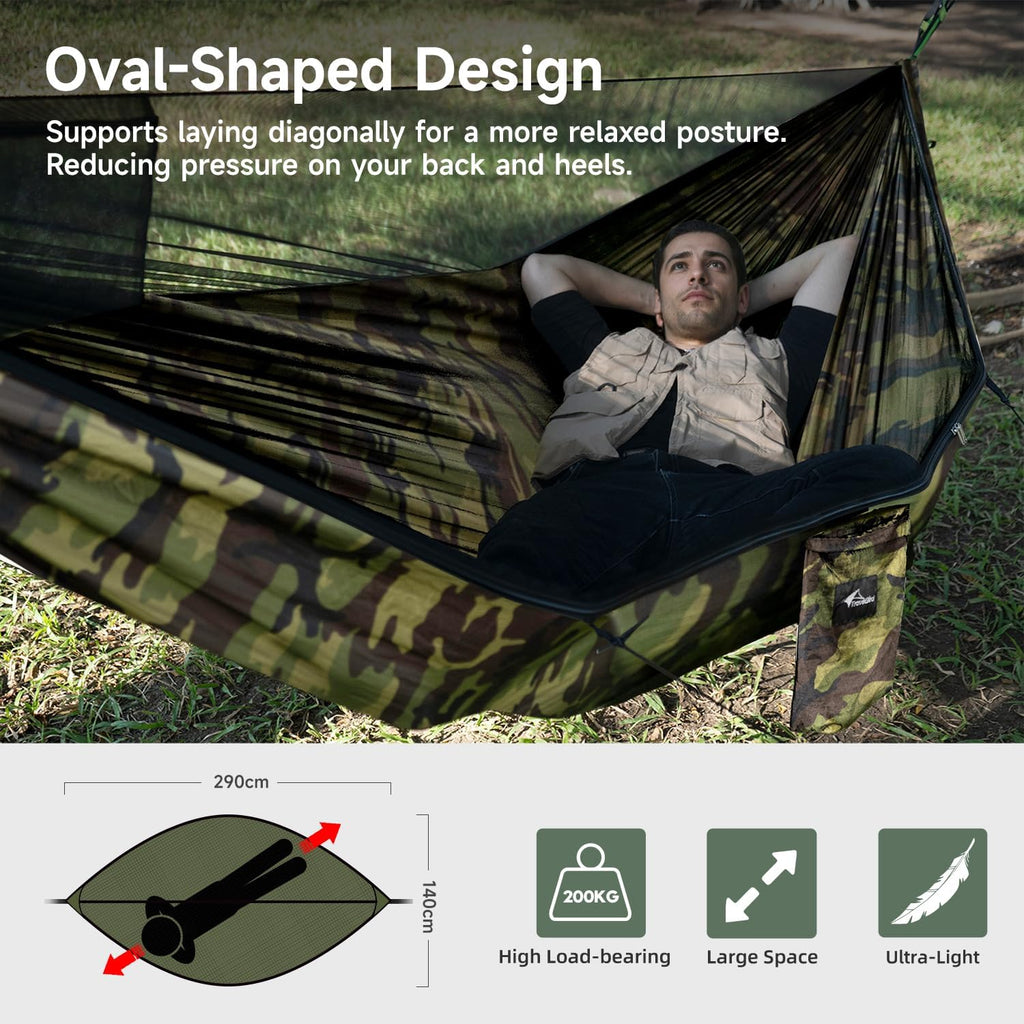 Camping Hammock with Mosquito Net and Ridge Rope, 2 Person Extra Large