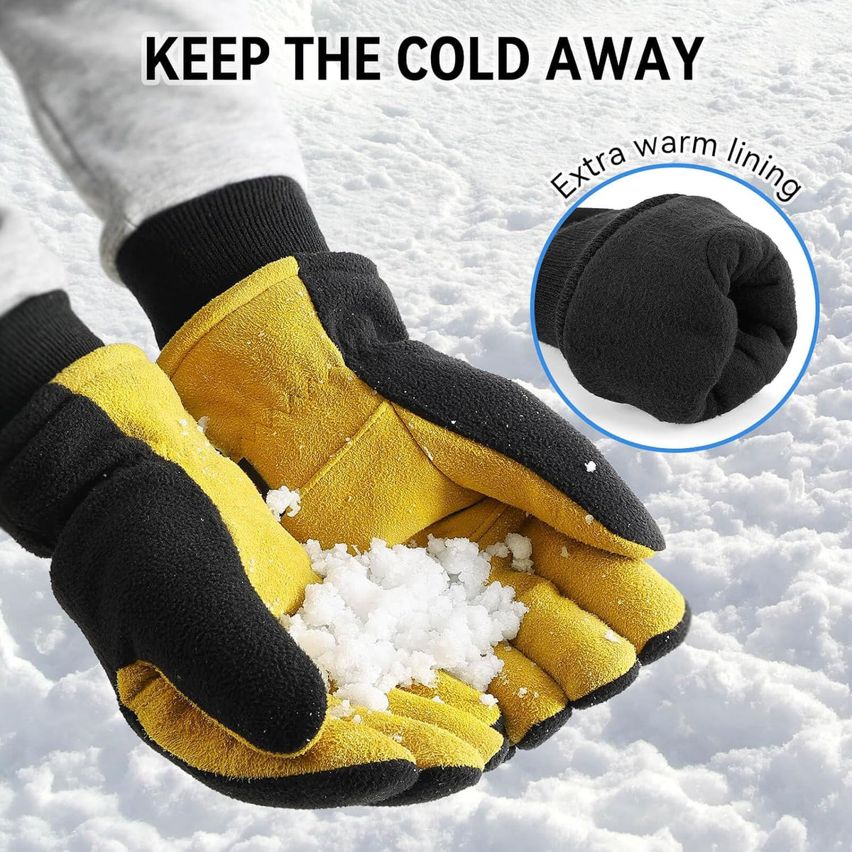 OZERO Mens Winter Gloves,Warm Deerskin Leather Fleece Fabric
