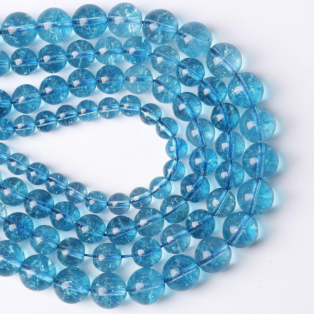 8mm 45PCS Blue Crystal Crackle Quartz Stone Spacer Round Loose Beads for Jewelry Making DIY Bracelet 15 inches Strand