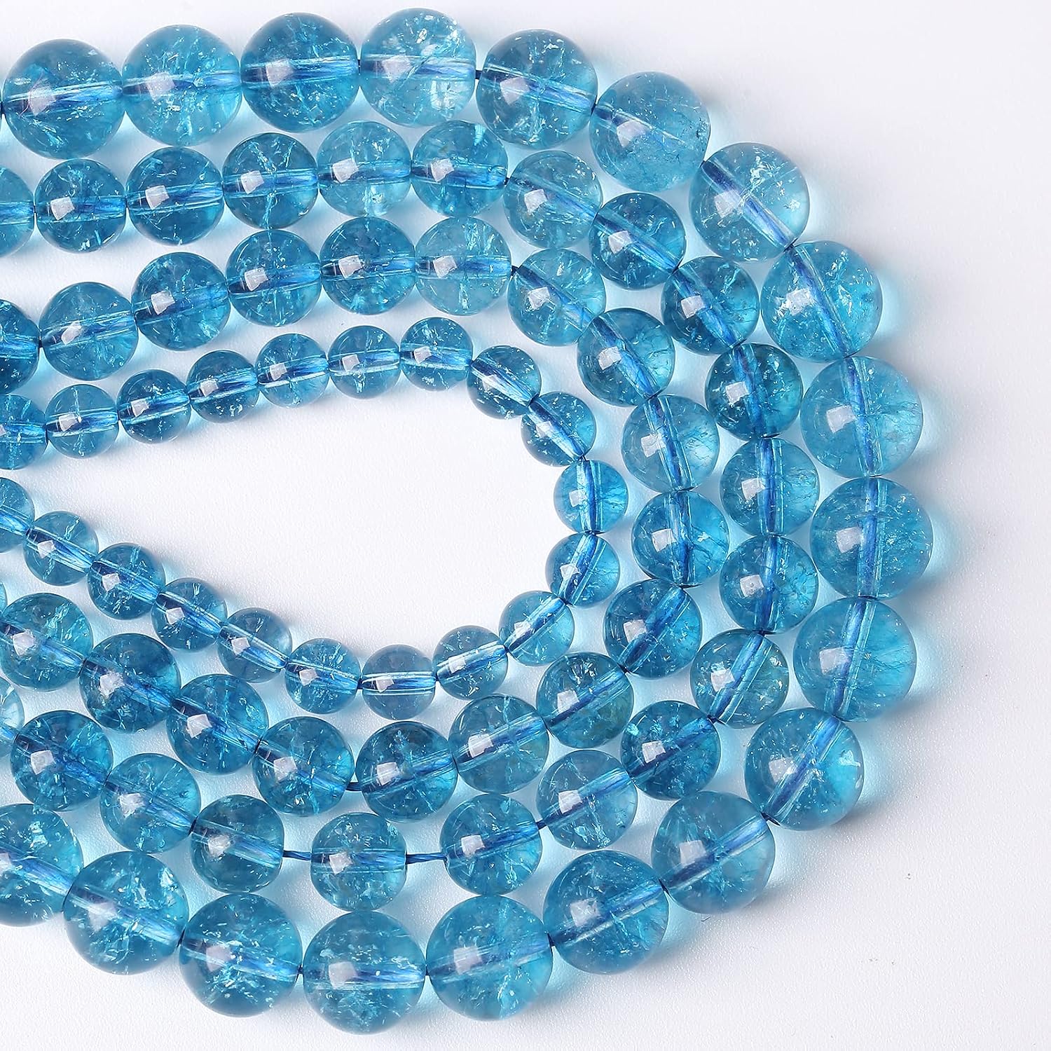 8mm 45PCS Blue Crystal Crackle Quartz Stone Spacer Round Loose Beads for Jewelry Making DIY Bracelet 15 inches Strand