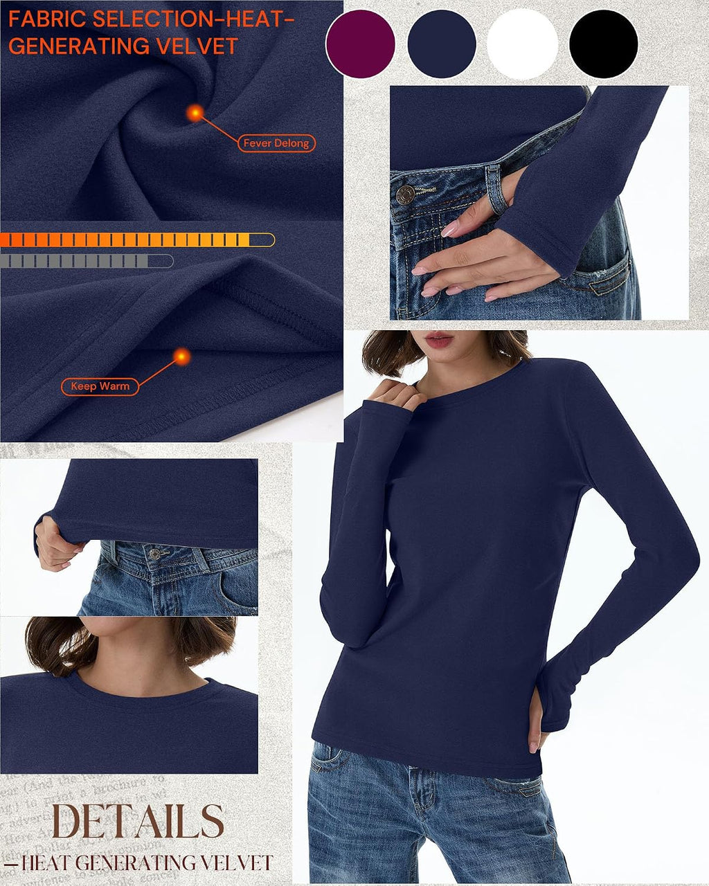 Neer 4 Pack Women's Thermal Fleece Lined Shirts Warm Base Layer