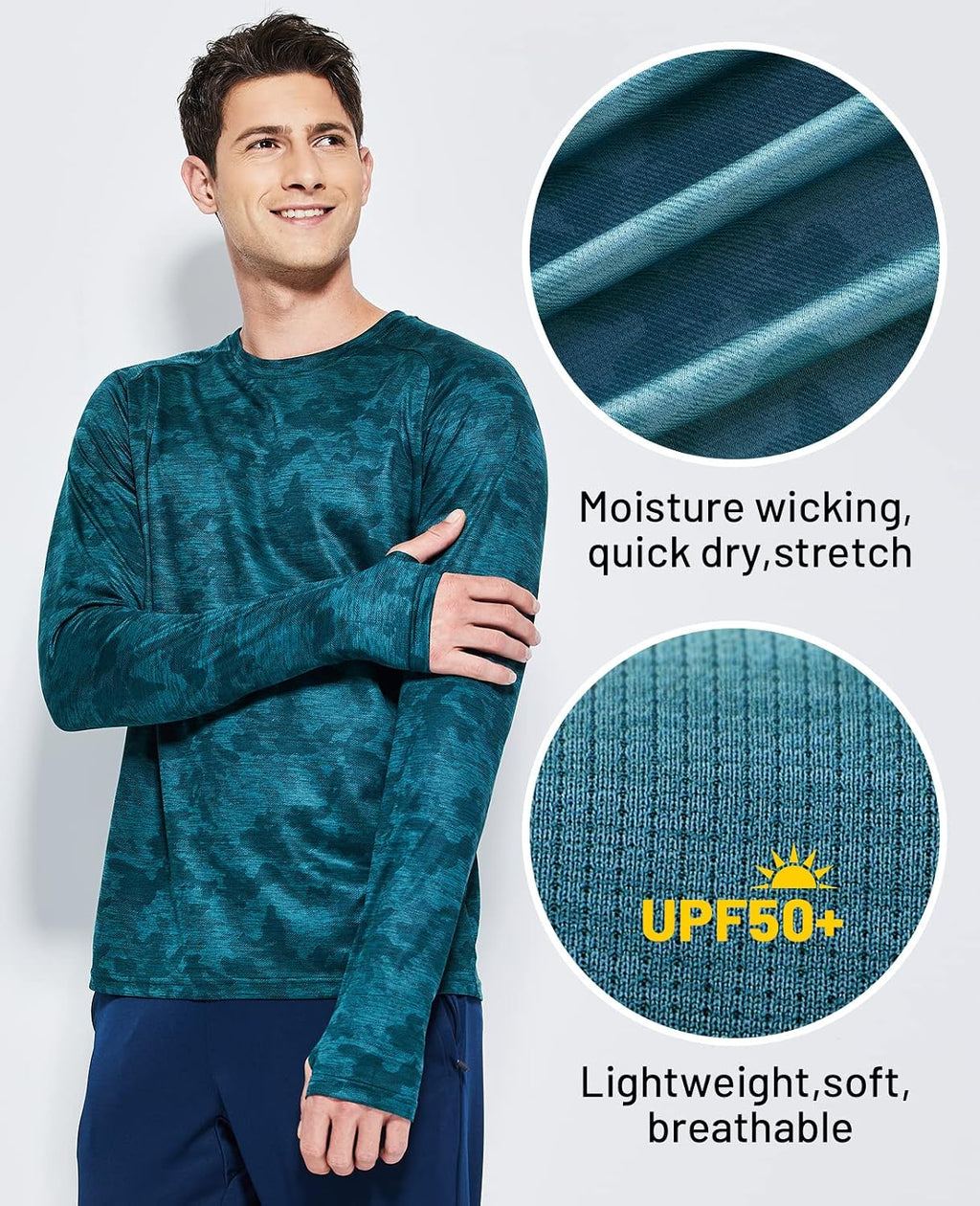 MIER Men's UPF 50+ Rash Guard Long Sleeve Shirts Dry Fit Fishing Running