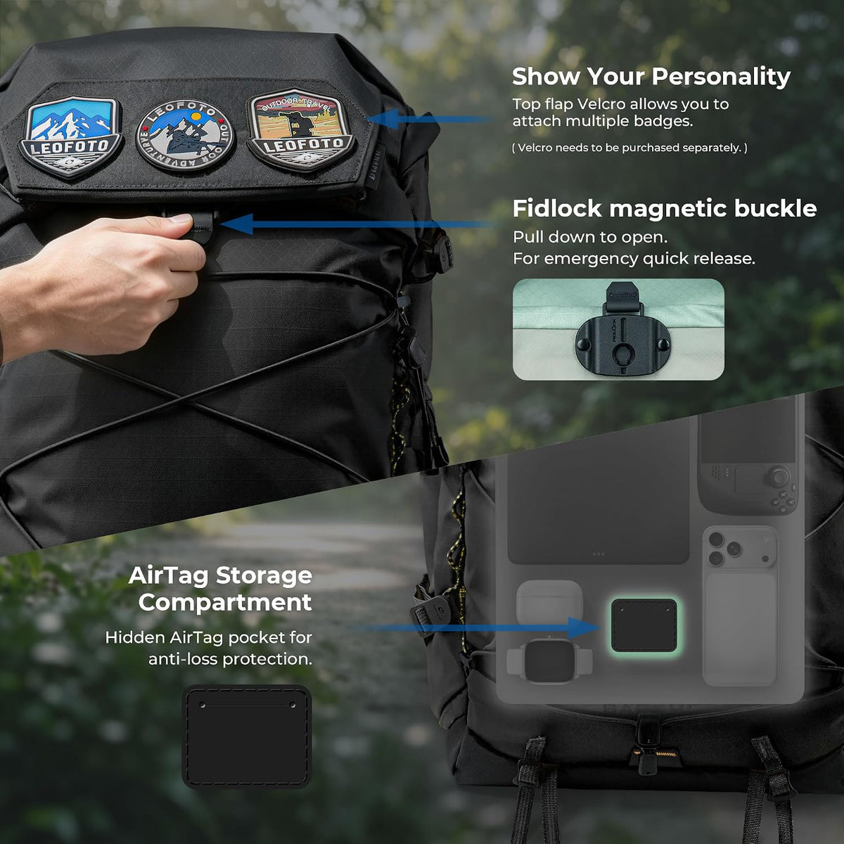 LEOFOTO 35L Camera Backpack for Photographer, Lightweight Waterproof Travel Camera Bag for Camera/Drone/15.6" Laptop, Photopraphy Bag with Side Access & Rain Cover, Tripod Compatible, 2.65KG - BLACK