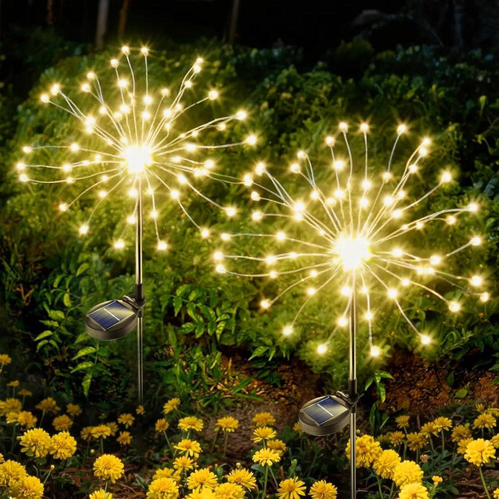 Anordsem Solar Garden Lights Outdoor: Bendable Copper Wire with 120 LED Firework Beads - Warm Waterproof DIY Starburst Decoration for Yard Pathway Patio - Gifts for Women Mom Homeowners