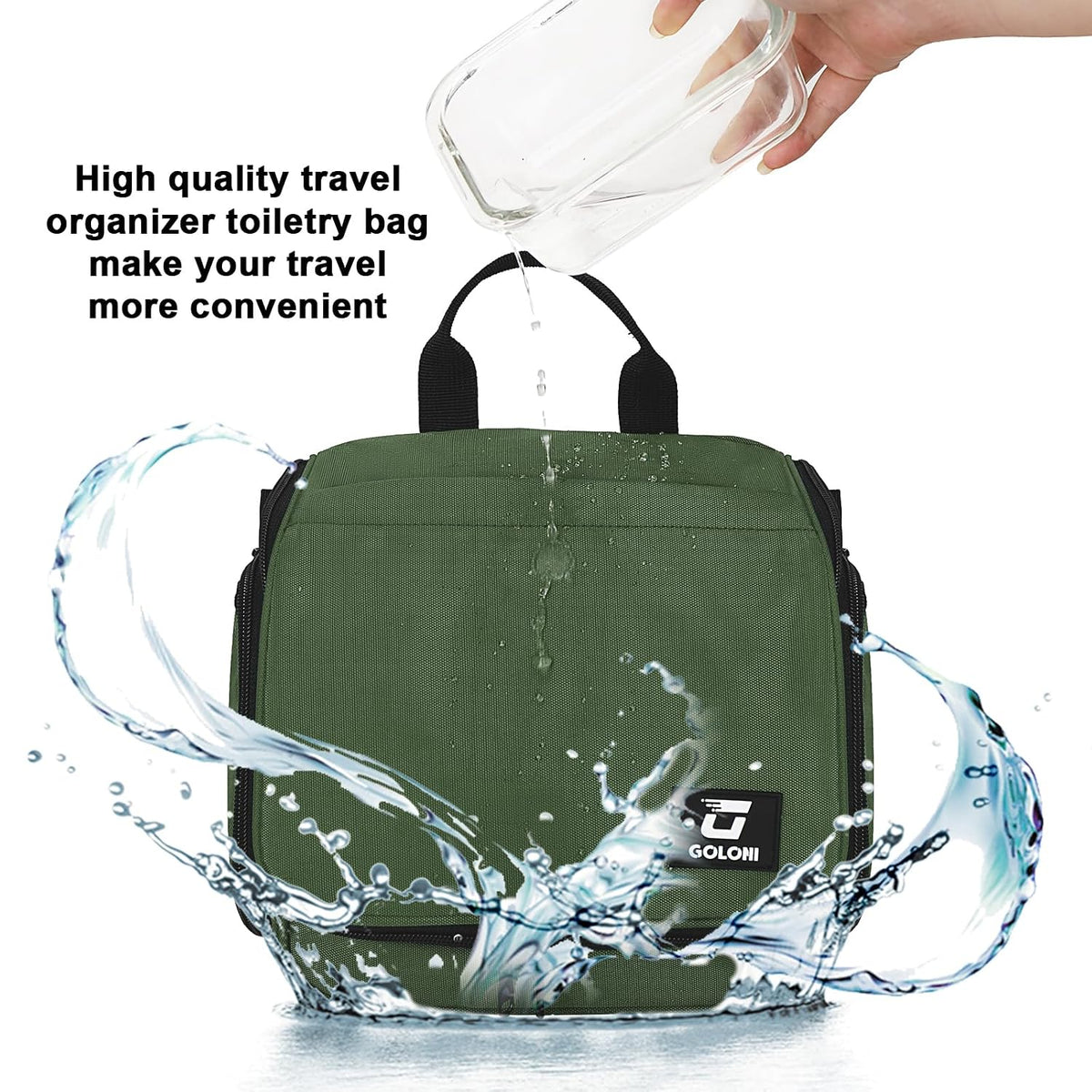 Goloni Hanging Toiletry Bag for Men Women, Water-Resistant Organizer,Green