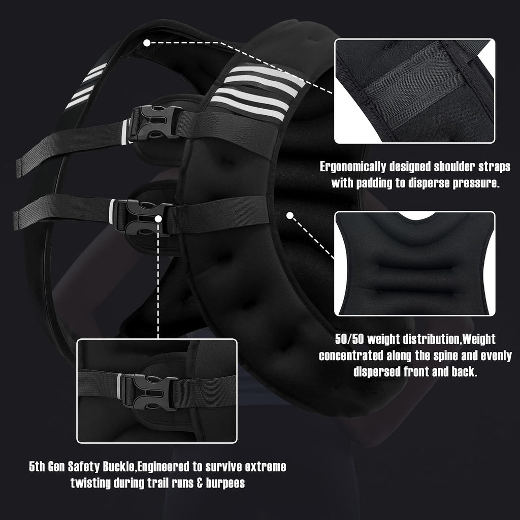 NATURELUX Weighted Vest Men or Women - 5/10/15/20/25/30lbs Weights with Reflective Stripe, Weighted Vest for Workout Equipment for Strength Training Running - Walking Weight Loss