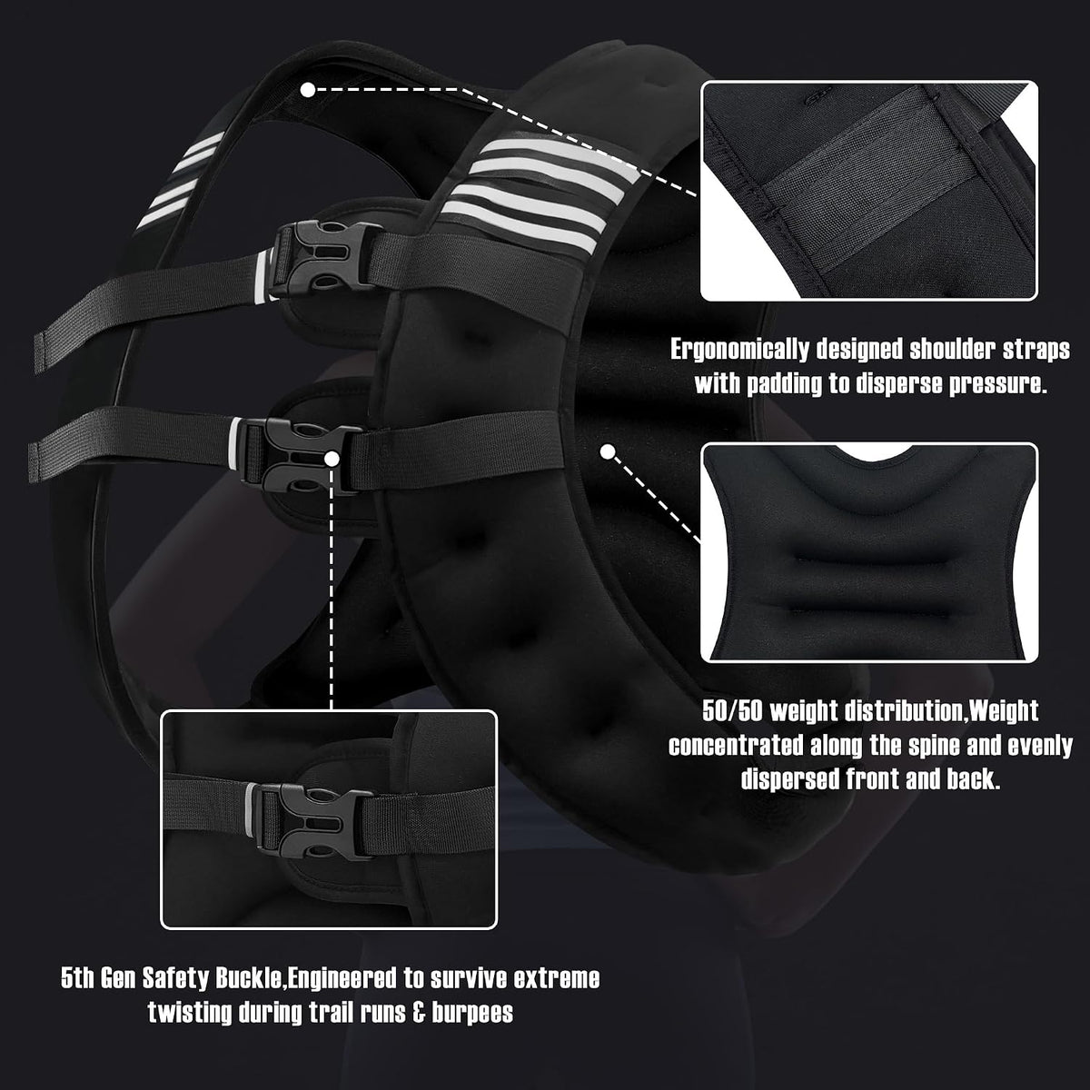 NATURELUX Weighted Vest Men or Women - 5/10/15/20/25/30lbs Weights with Reflective Stripe, Weighted Vest for Workout Equipment for Strength Training Running - Walking Weight Loss