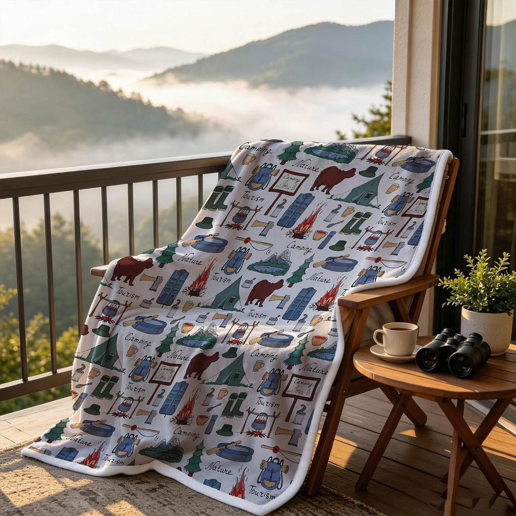 Large Fleece Travel Throw Blanket for Couch, Sofa, Camping Throw Blanket, Outdoor Super Soft and Warm Blankets, Camper Throw All Season Use, Cozy, Plush, Lightweight, 50"X60"