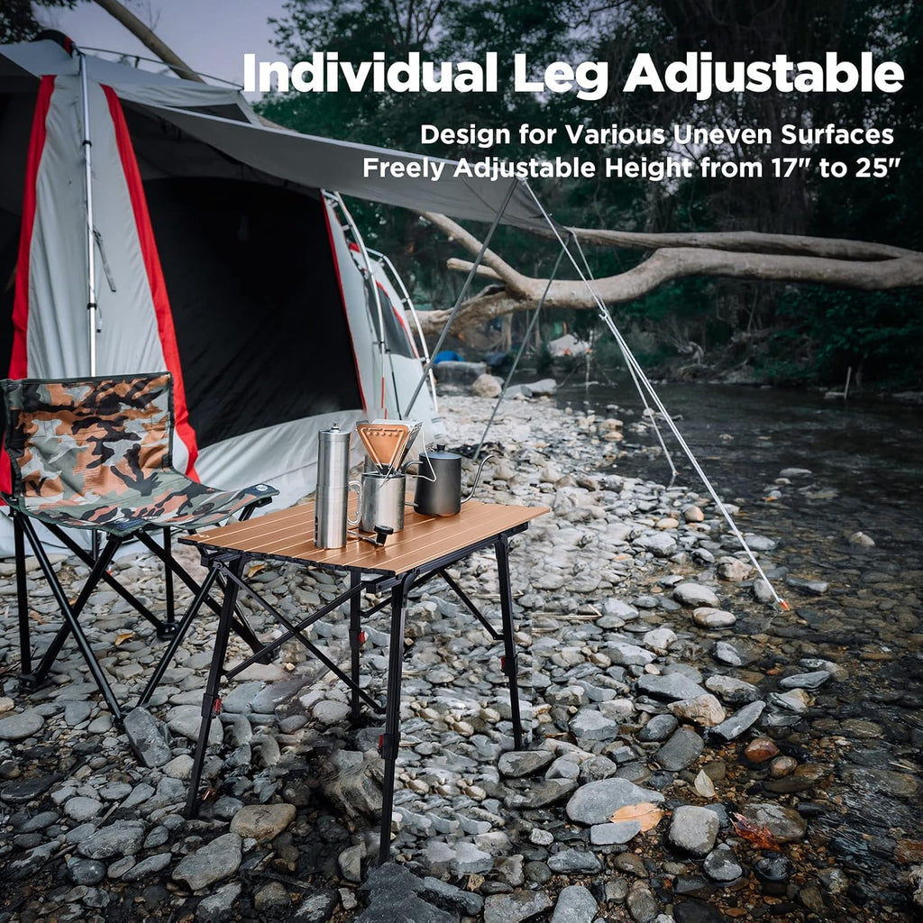 VILLEY Portable Camping Table with Adjustable Legs, Aluminum Folding Table