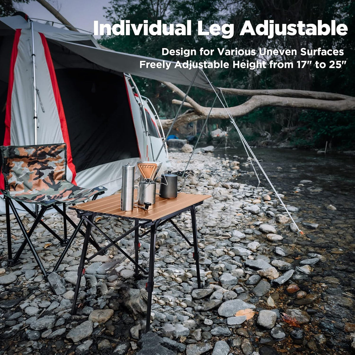 VILLEY Portable Camping Table with Adjustable Legs, Aluminum Folding Table