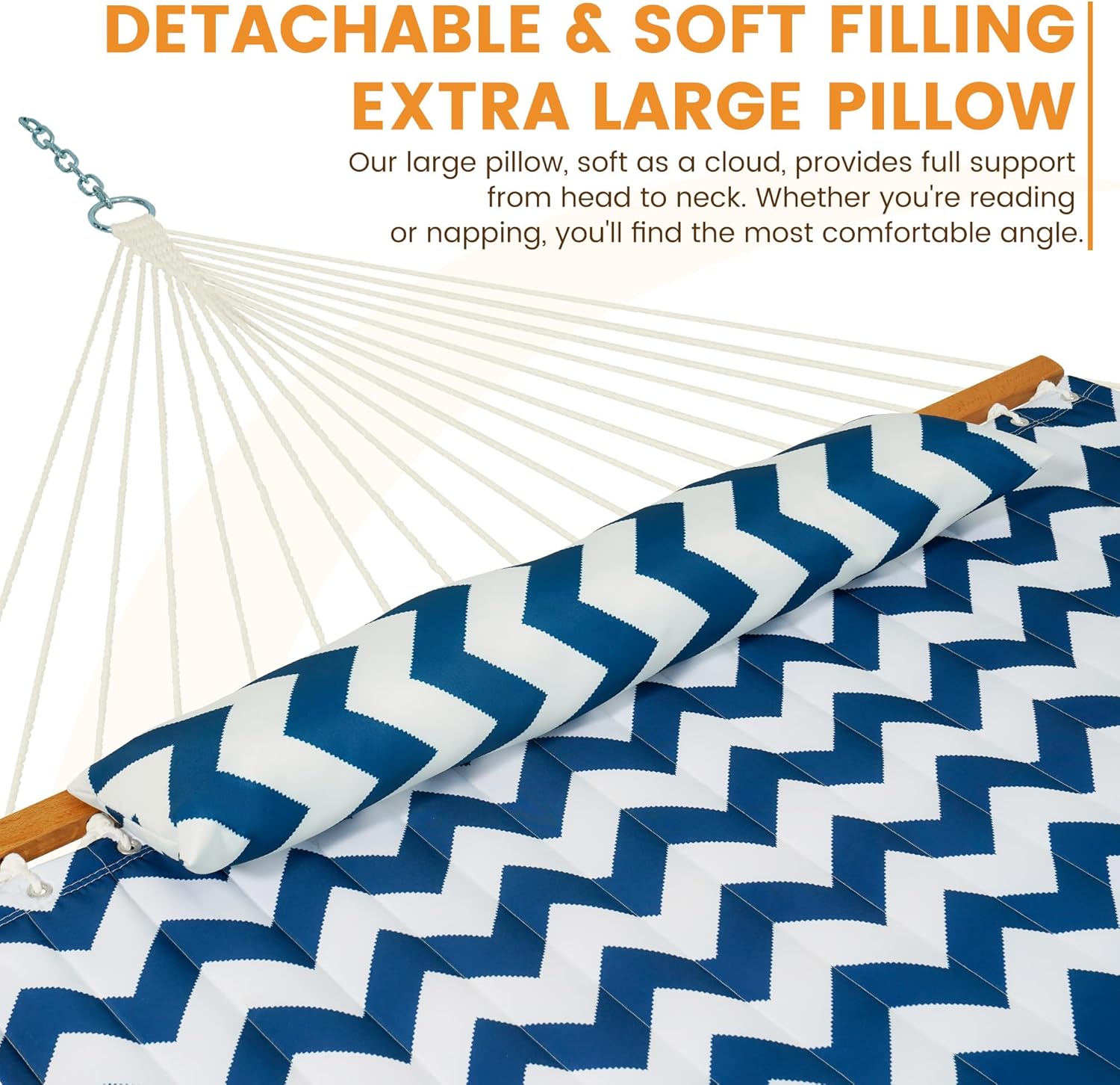Lazy Daze Double Quilted Hammock with Pillow and Carabiners, Blue Chevron
