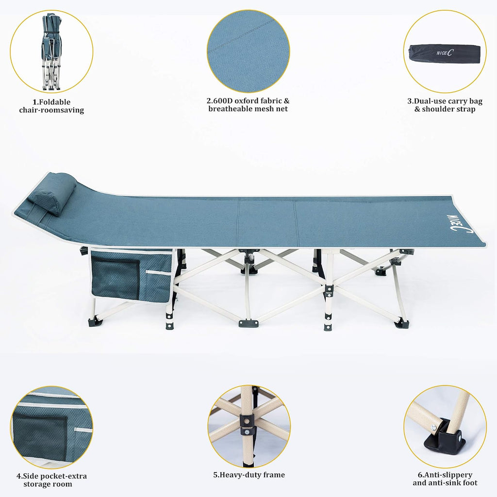 Nice C Camping Cot for Adults, Folding Camping Cot (2 Pack, Grey)