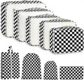 9 Set Packing Cubes for Travel Essentials - Lightweight Carry-On Luggage Organizer Bags with Shoe, Clothes & Laundry Bags for Airplane, Family & Business Travel, Black checkered
