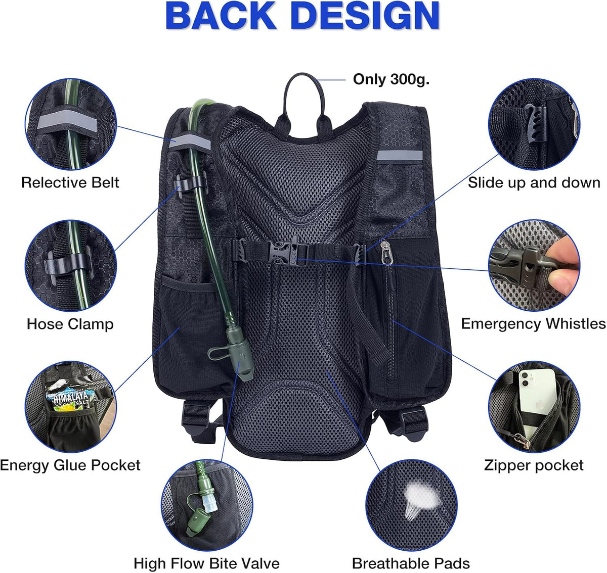 Hydration Backpack, Water Buffalo Hydration Backpack with 2L Water Bladder, Water Pack Backpack for Outdoor Sports of Running Hiking Camping Cycling Skiing for Women Men, Black