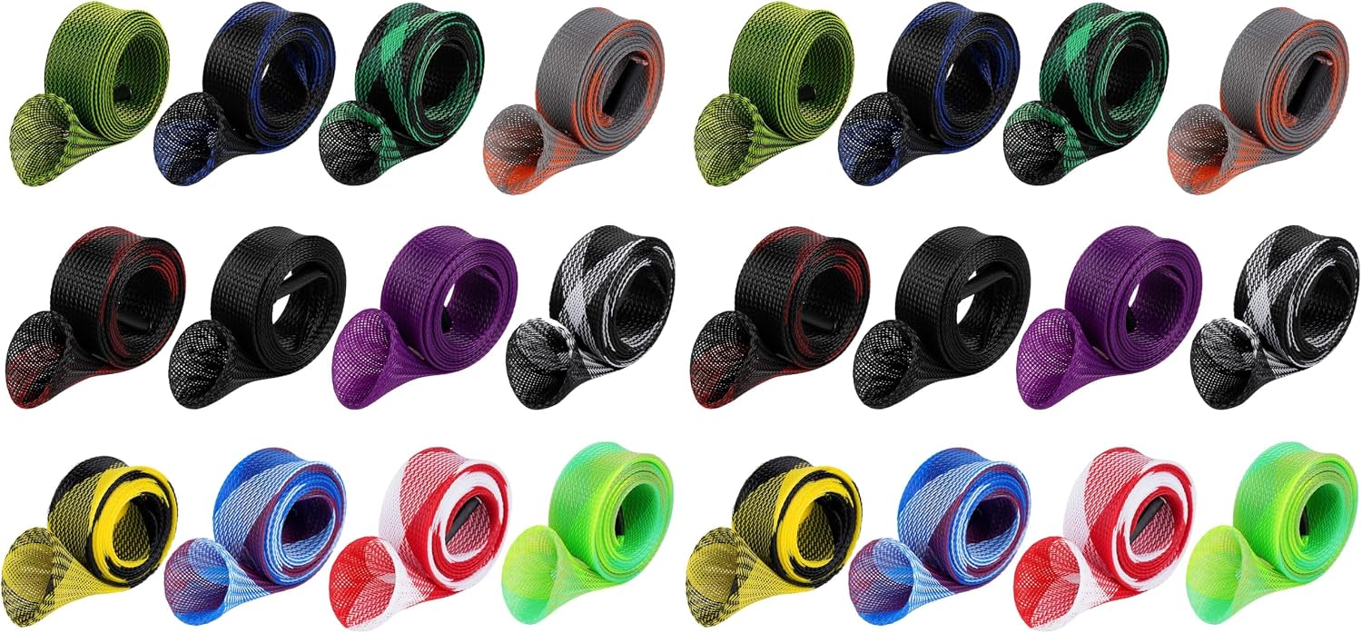 12Pcs Rod Sock Fishing Rod Sleeve, Cover Braided Mesh Rod Protector Pole Gloves Fishing Tools. Flat or Pointed End/Spinning or Casting. for Casting Sea Fishing Rod/Spinning