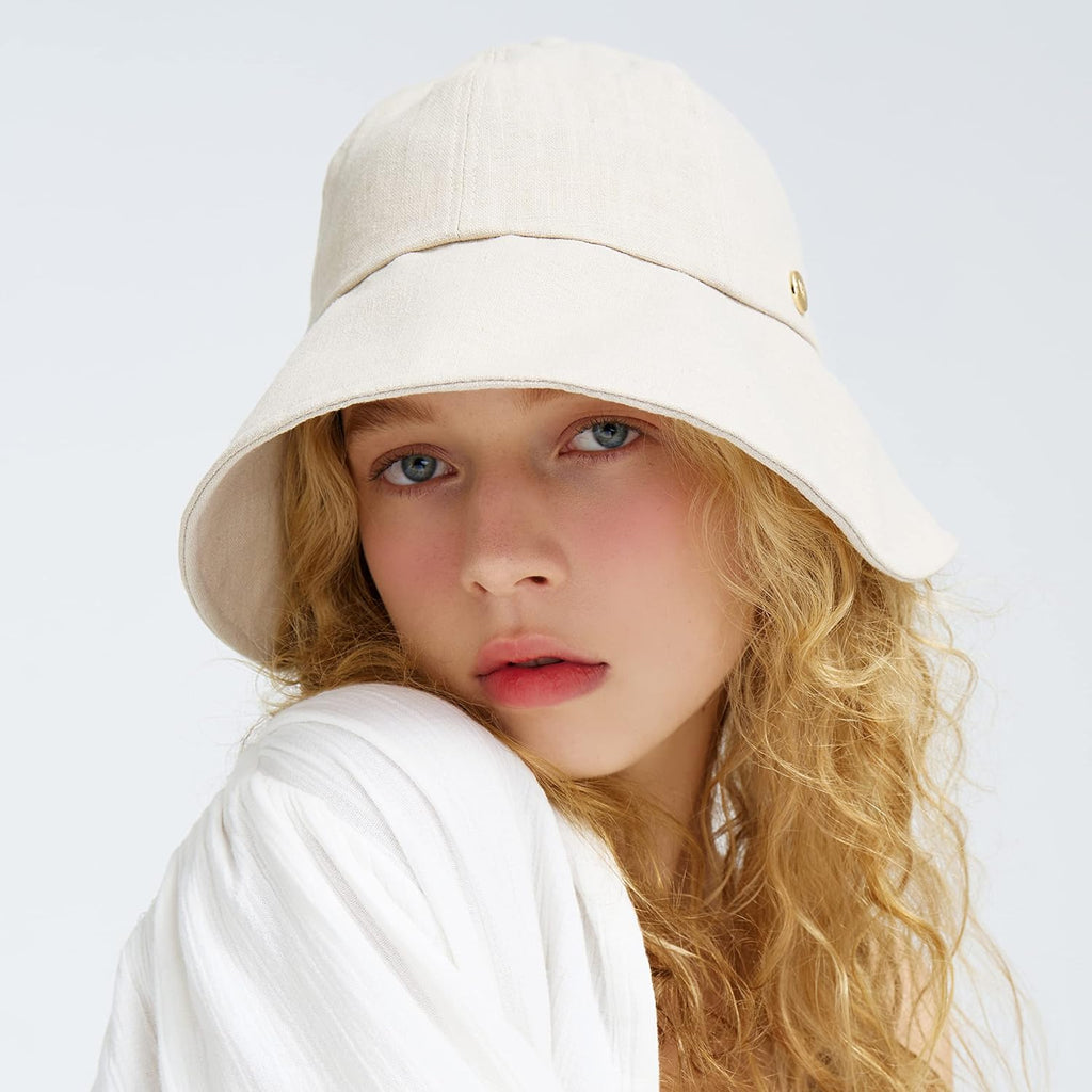 WHITE SANDS MOJA Linen Blend Victorian Bonnet Hat Sun Cap, Foldable Summer Visor | NEW Katy