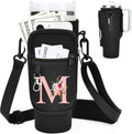 Initial Water Bottle Holder with Strap for Stanley Cup Accessories 40 oz/Simple Modern Tumbler, Birthdays for Women Girls, Water Bottle Carrier Bag with Phone Pocket,Hiking Walking Gym Camping
