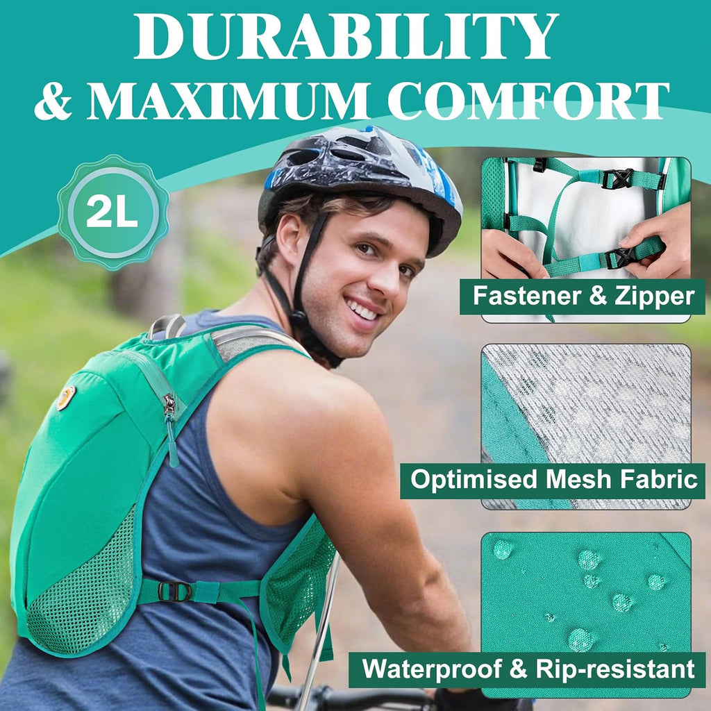 Hydration Backpack with 2L Water Bladder Bag, Lightweight and Breathable Running Vest for Men, Adjustable Chest Straps Water Pack for Cycling Hiking Climbing Outdoor