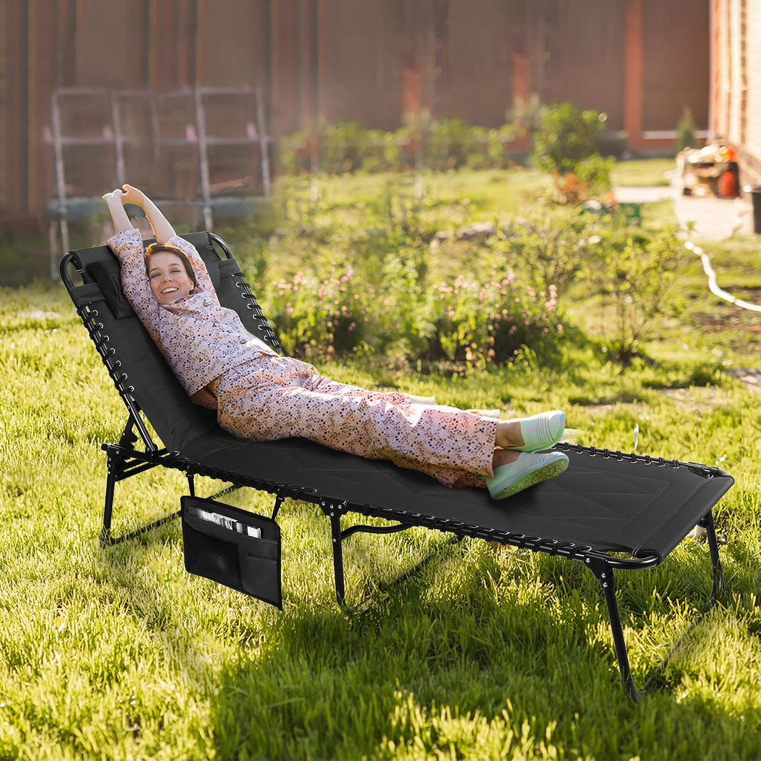 VILLEY Oversized Padded Chaise Lounge with Cushion, Foldable Recliner