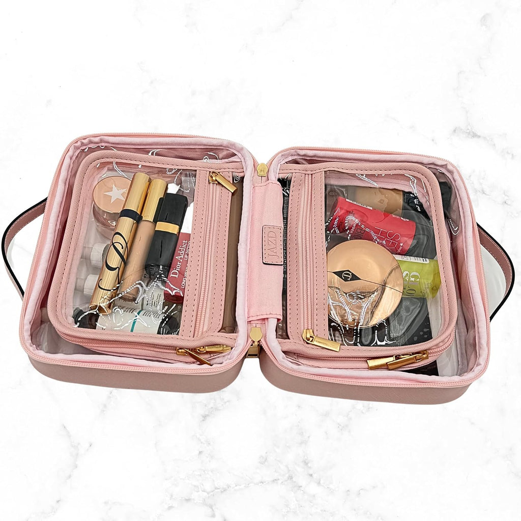 JAZD Clear Makeup Bag Toiletry Bag for Women Cosmetic Case Large Capacity Travel Make Up Bag Organizer Transparent Storage Compartment TSA Approved