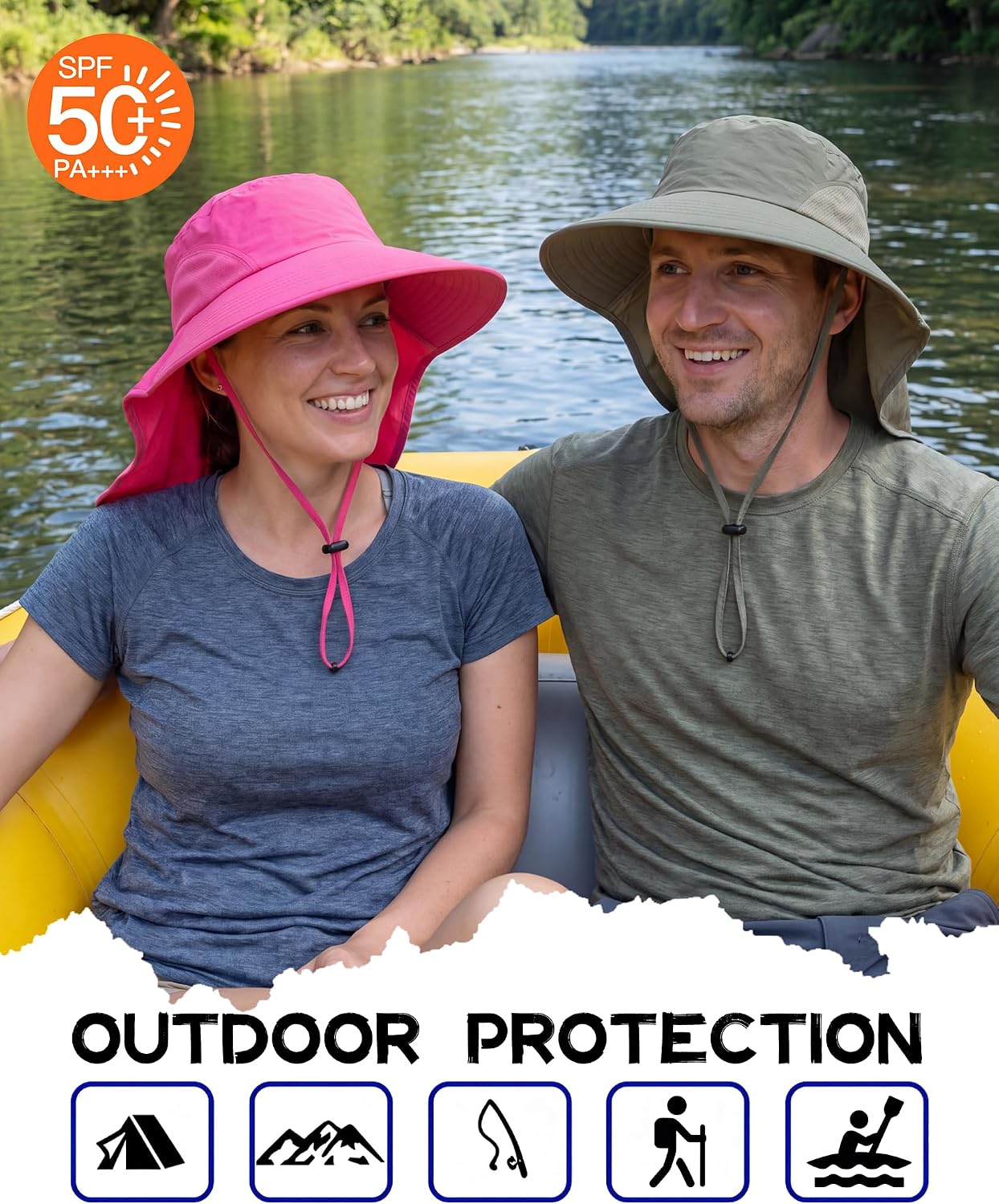 Home Prefer Outdoor UPF50+ Sun Hat Wide Brim Mesh Fishing Hat with Neck Flap