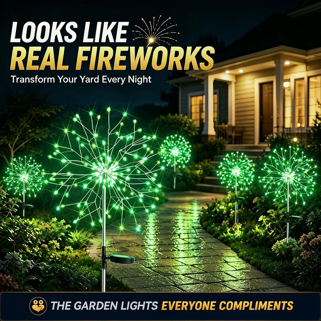 suddus Solar Garden Lights Outdoor - 150 LED Green Firework Lights Waterproof with 8 Modes, Solar Stake Lights Decorations for Outside Yard Pathway Flower Bed Halloween Decor (2 Pack)