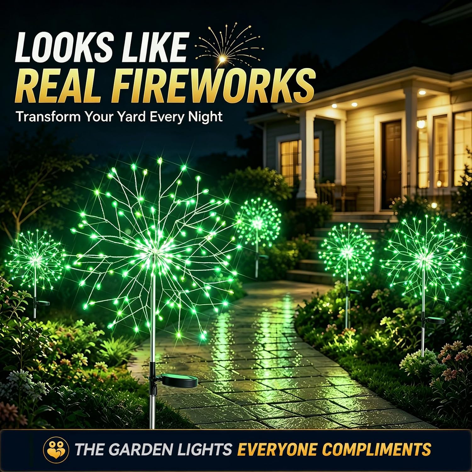 suddus Solar Garden Lights Outdoor - 150 LED Green Firework Lights Waterproof with 8 Modes, Solar Stake Lights Decorations for Outside Yard Pathway Flower Bed Halloween Decor (2 Pack)