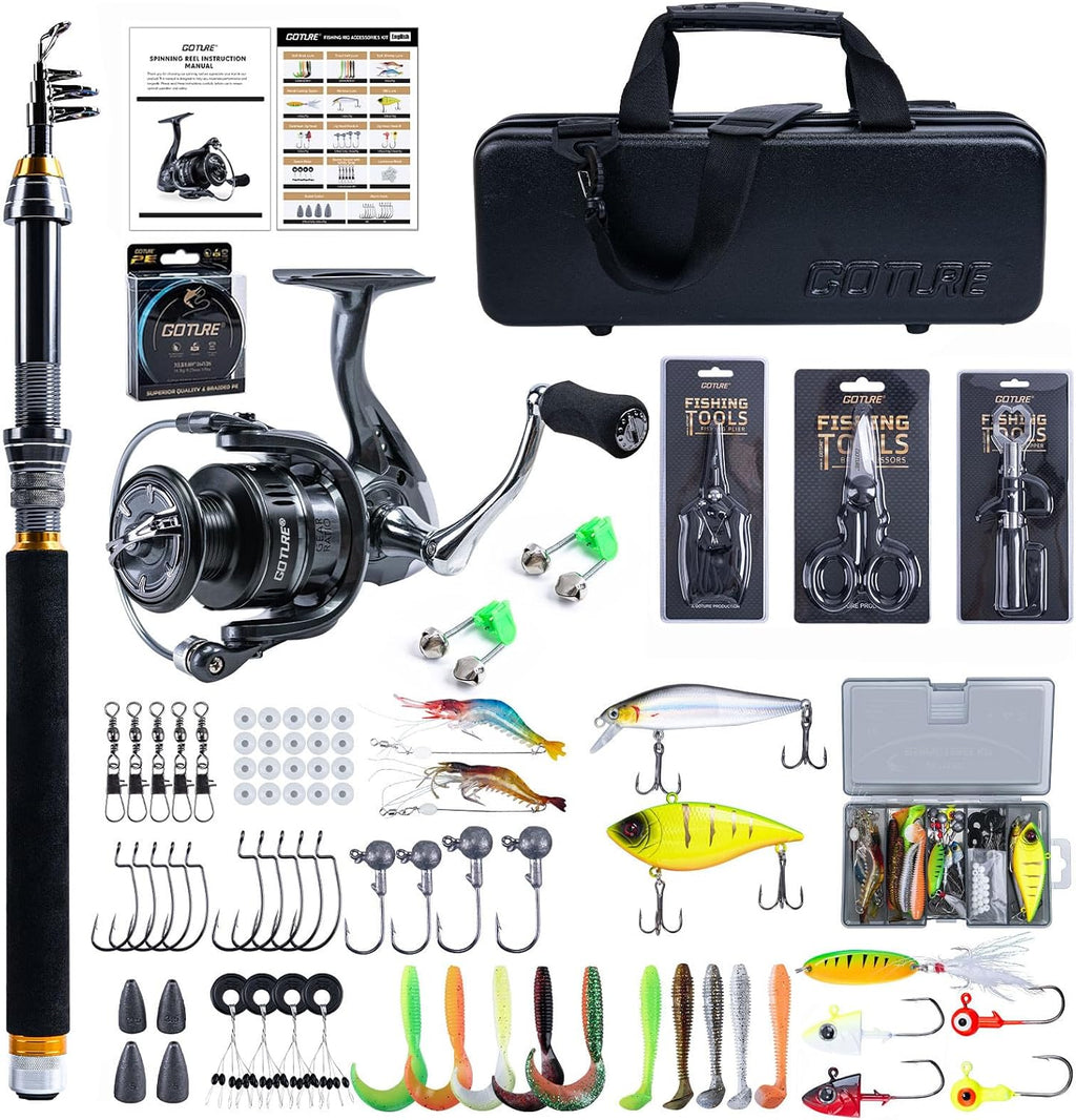 Goture Telescopic Fishing Rod and Reel Combo with PC Hard Shell Case