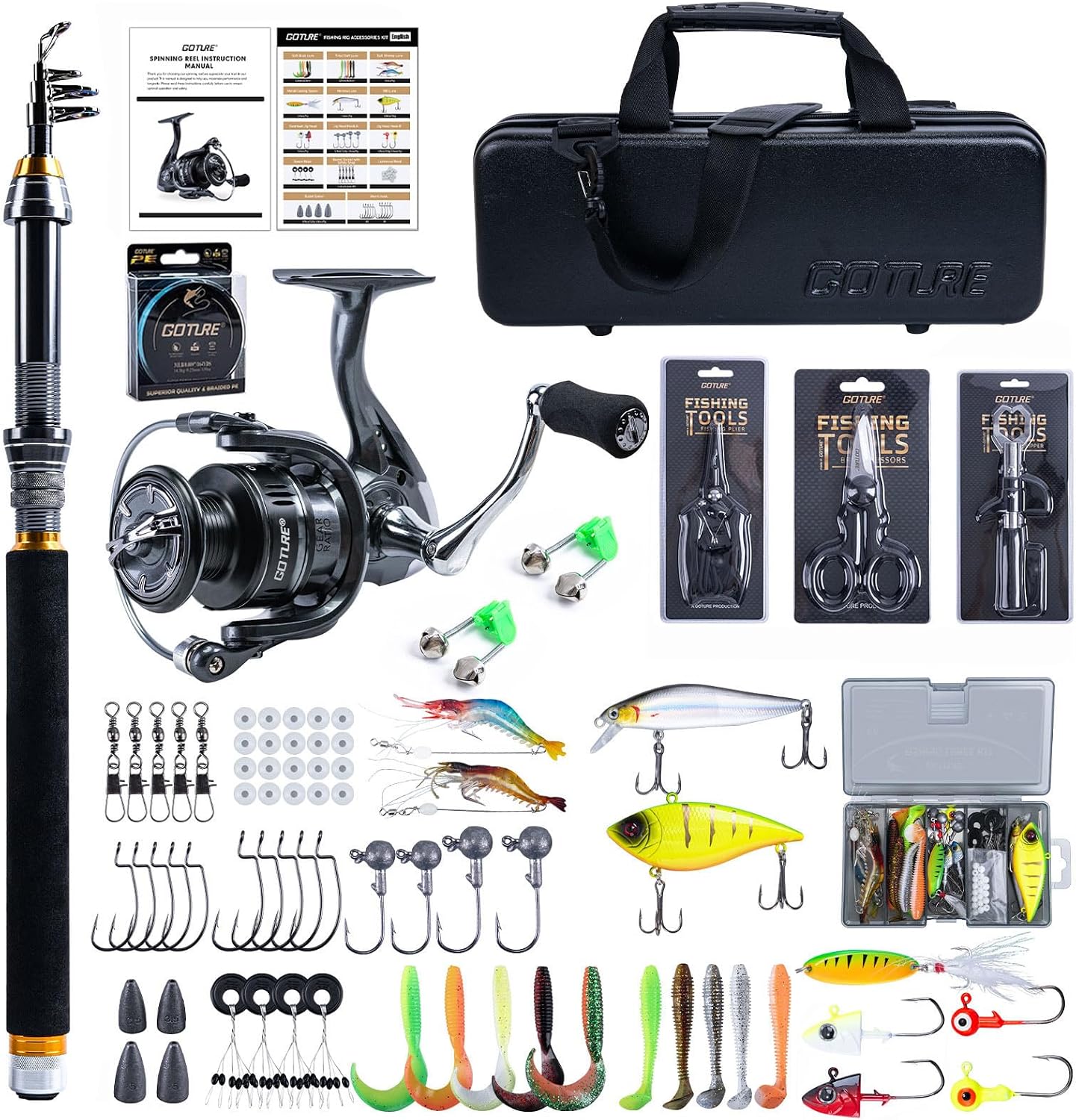 Goture Telescopic Fishing Rod and Reel Combo with PC Hard Shell Case