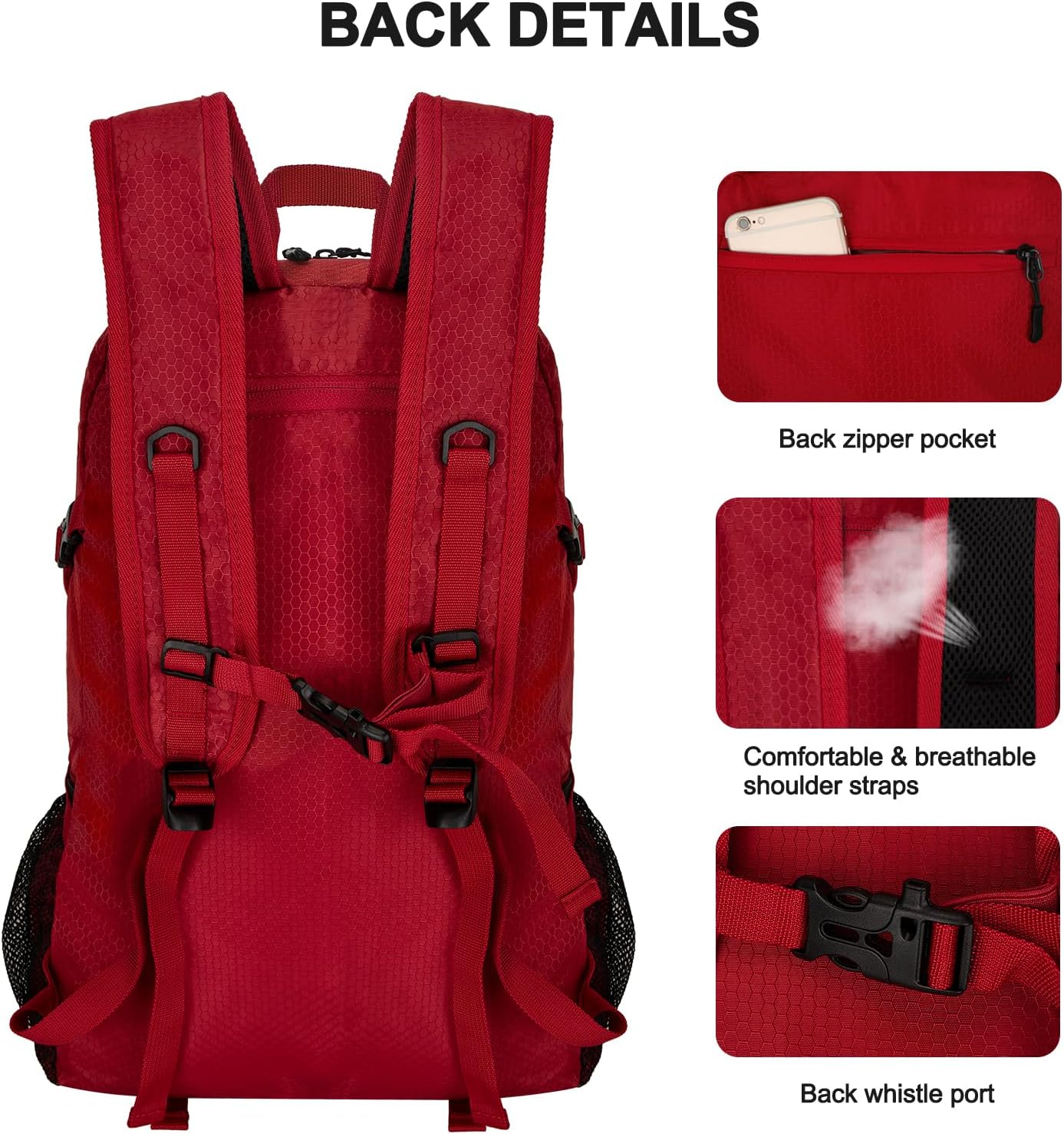 Goloni 45L Hiking Backpack Lightweight Foldable, Waterproof Camping Backpack with Rain Cover & Hiking Pole Mat Carrying System, Ergonomic Water Resistant Daypack for Trekking Travel Men Women Red