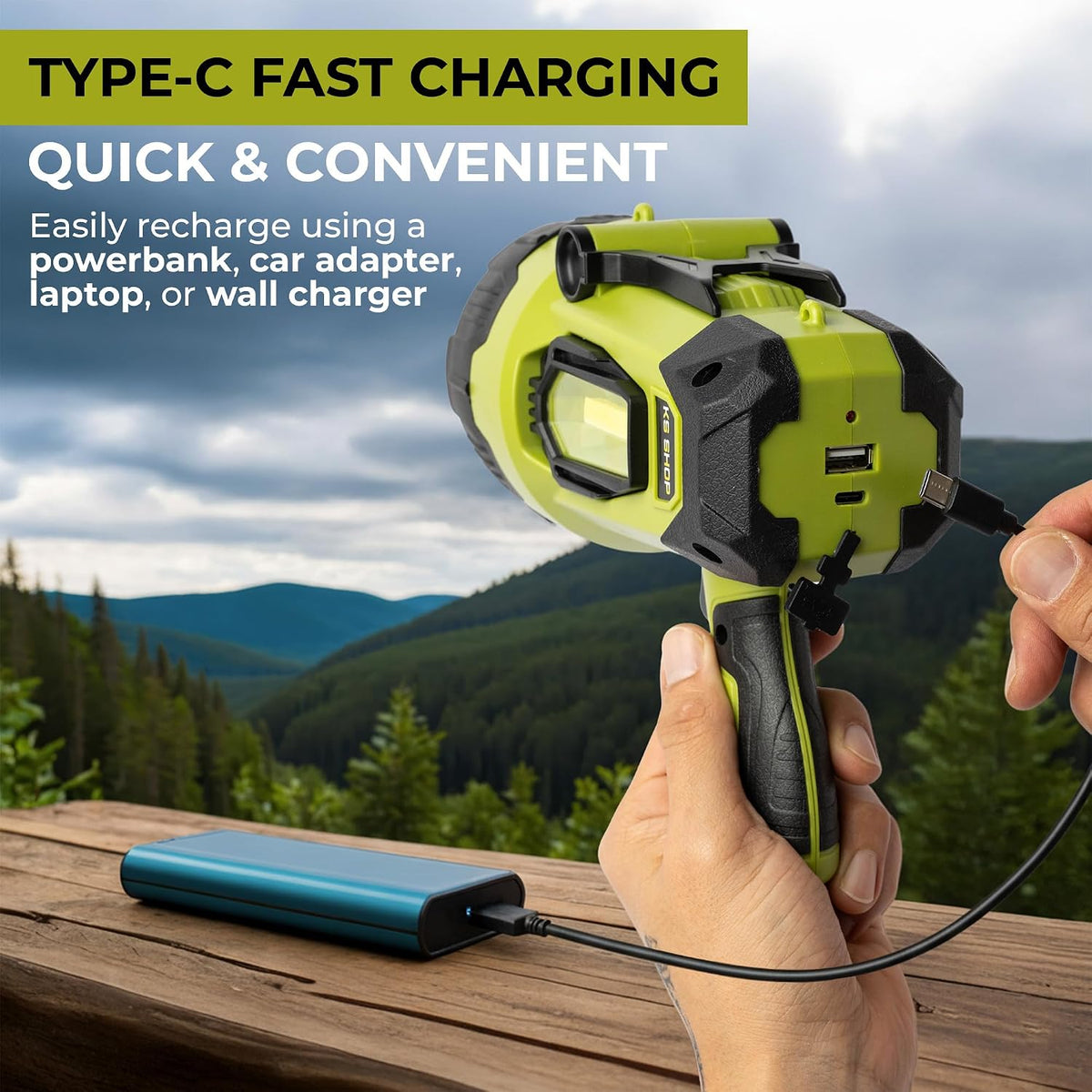 Camping Lantern Rechargeable - Led Spotlight Flashlight 200,000LM With 10,000mAh (6 To 12 Hours Of Runtime) - Usb-c Fast Charging- Outdoor Handheld Spotlight For Camping, Flash Lights For Emergency