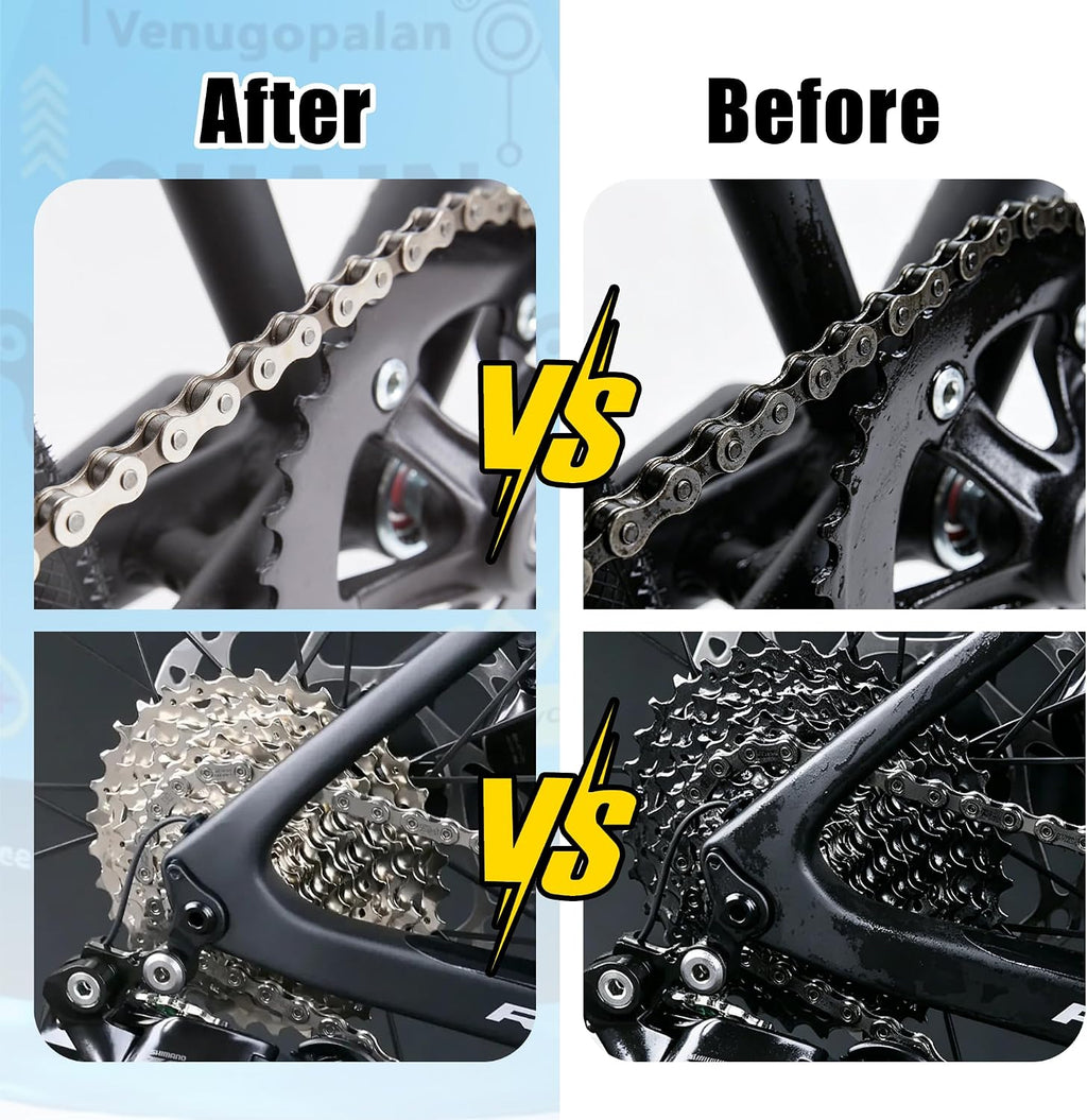 Bike Cleaning Kit Including Bicycle Chain Cleaner Degreaser, Chain Scrubber, Cycling Chain Lube, Cleaning Brush Tool, Gear Floss for Mountain Bike/MTB, Road Bike, Ebike and Trail Bikes