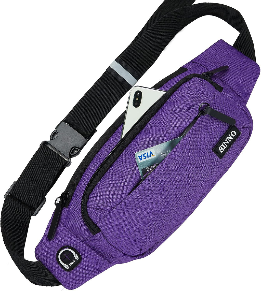 SINNO Large Crossbody Fanny Pack for Women Men Belt Bag With 4-Zipper Pockets for Travel Running Hiking Workout Dog Walking Outdoors Sport Fishing Waist Pack Bag Carrying All Phones
