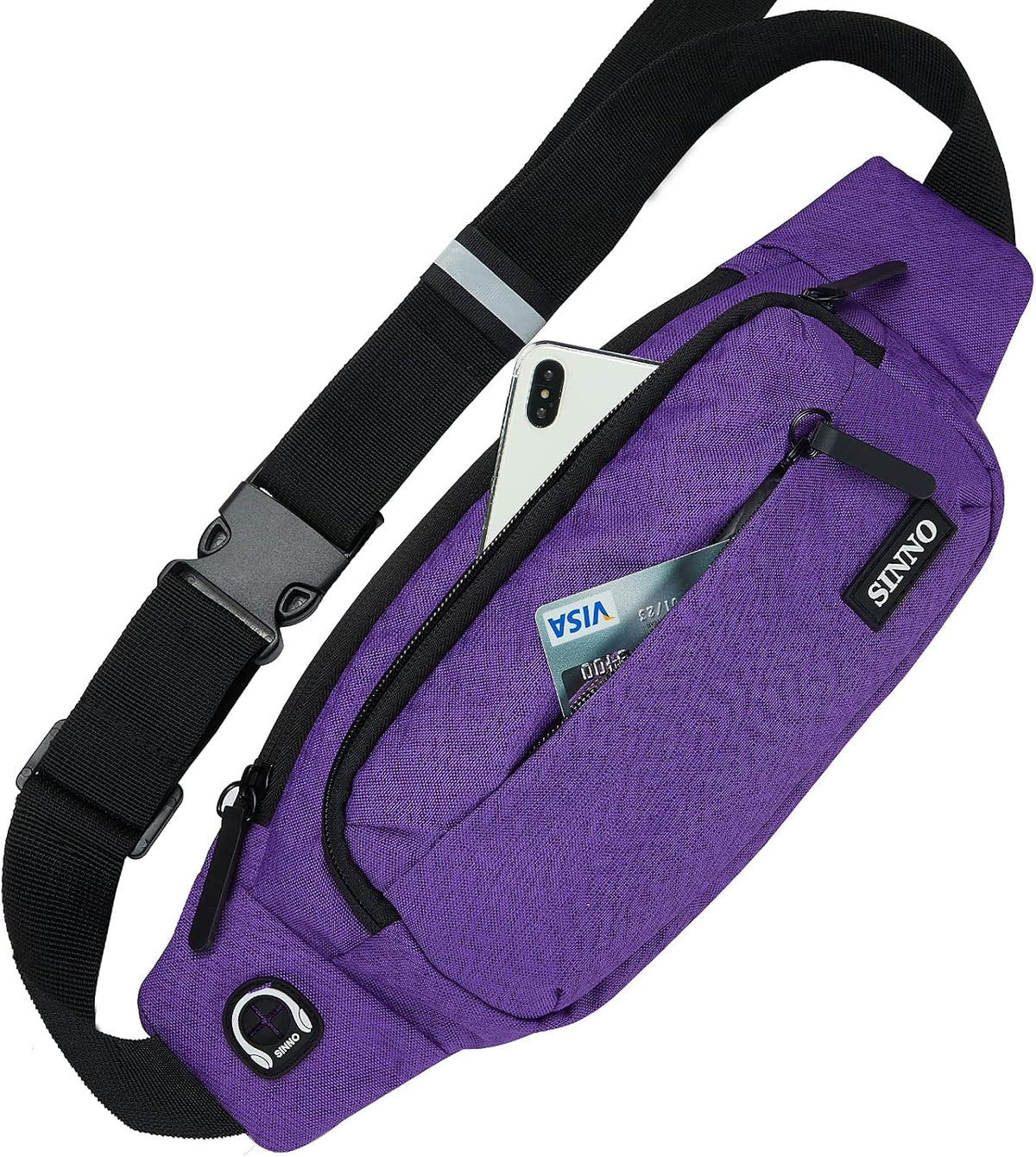 SINNO Large Crossbody Fanny Pack for Women Men Belt Bag With 4-Zipper Pockets for Travel Running Hiking Workout Dog Walking Outdoors Sport Fishing Waist Pack Bag Carrying All Phones