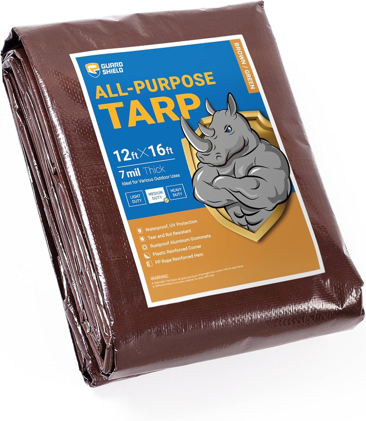 GUARD SHIELD Brown/Green Tarp Waterproof 12x16 Feet All Purpose 7mil Tarps