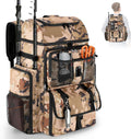 VJI 52L Large Fishing Tackle Backpack with Rod Holders, Khaki Camo
