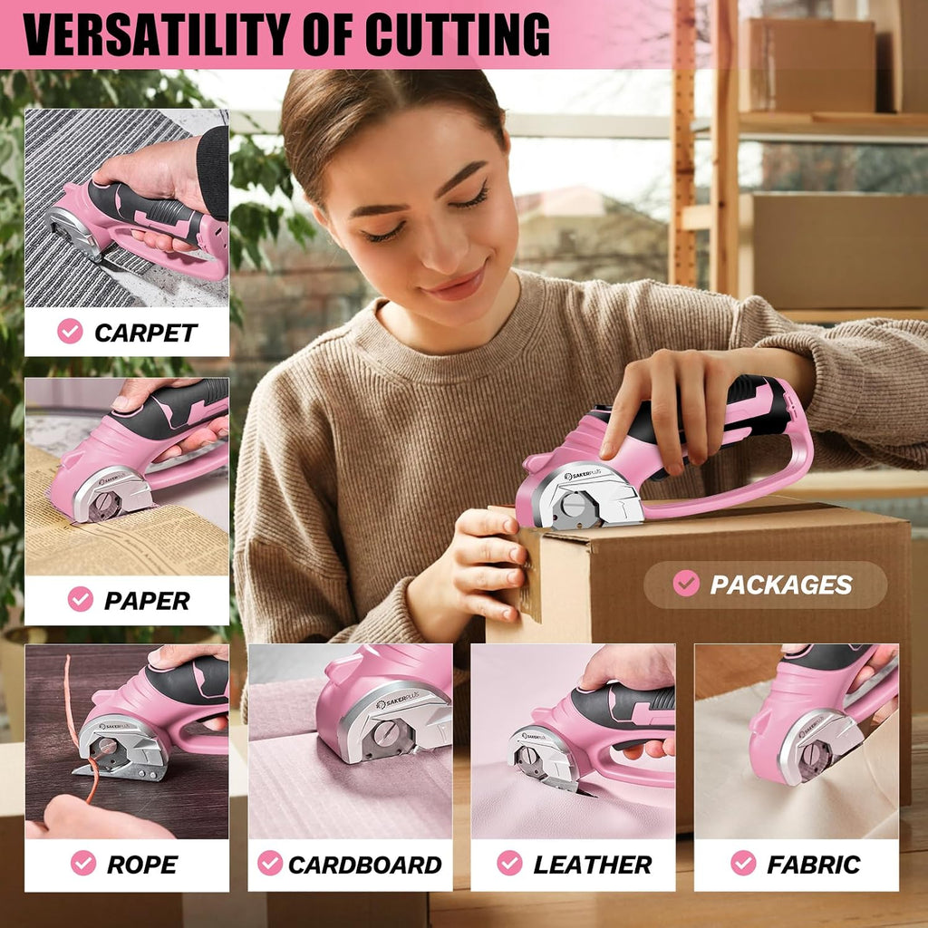 SakerPlus Cordless Electric Scissors, 4V Rechargeable Cardboard Cutter