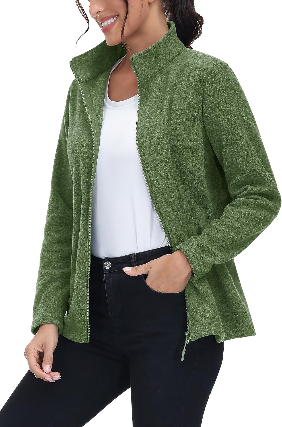 MAGCOMSEN Womens Fleece Zip Up Jacket with Pockets Lightweight Soft Coat