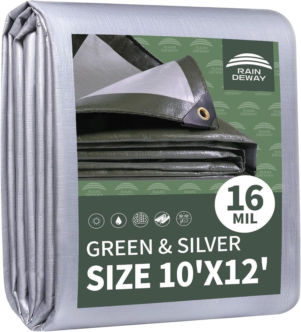 RAINDEWAY Tarps Heavy Duty Waterproof 10x12FT 16 Mil Protective Tarp Cover