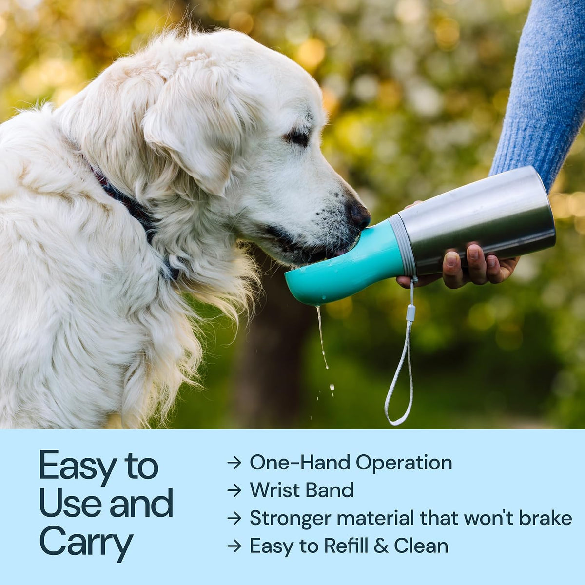 MalsiPree Insulated Dog Water Bottle - 24 oz Blue, Stainless Steel